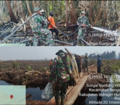 Pemadaman Masih Berlanjut , Babinsa Bersama Tim Gab Padamkan Karhutla di Sungai Guntung Hilir