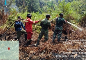 Babinsa Koramil 01/Rengat Masih Padamkan Karhutla di Desa Sungai Guntung Hilir