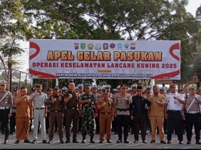 Apel Gelar Pasukan Operasi Keselamatan LK 2025 Dihadiri Dandim 0302/Inhu Yang Diwakili Oleh Kasdim