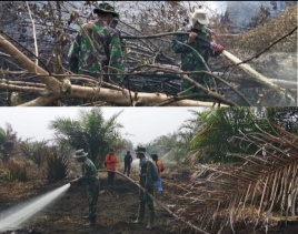 Babinsa Koramil 01/Rengat Bersama Tim Gabungan Padamkan Karhutla di Sungai Guntung Hilir