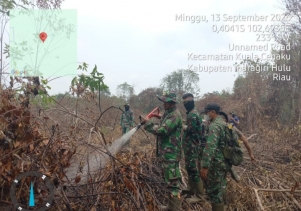 Cegah Api Merambat, Babinsa Koramil 01/Rengat Bersama Satgas Padamkan Karhutla