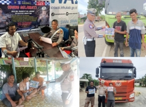 Melalui Aksi Dan Edukasi Polres Inhu Berikan Brosur dan Stiker Untuk Himbau Keselamatan Berlalu Lintas