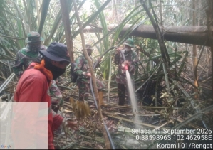Tangani Karhutla di Sungai Guntung Hilir Masih Dilakukan Oleh Babinsa Koramil 01/Rengat