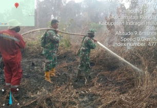 Gerak Cepat Babinsa Koramil 01/Rengat Padamkan Karhutla di Pulau Jum’at