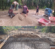 Satgas Kodim 0302/Inhu Kebut Perakitan Tulangan dan Pengecoran Jembatan Gantung Garuda