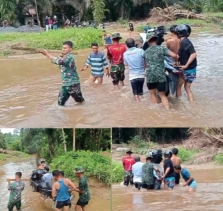 Respon Cepat Satgas Jembatan Bantu Warga Ingin Menyeberangi Dari Derasnya Arus Sungai Desa Nunusan