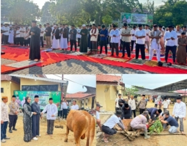 Polres Inhu Gelar Sholat Idul Adha 1447 H Serta Potong Hewan Qurban Dari Peternak Han Pangan Binaan