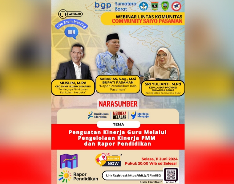 Bupati Pasaman Sabar As Tampil Sebagai Nara Sumber Webinar Pendidikan, Ajak Pelaku Pendidikan Buka Rapor Sekolah