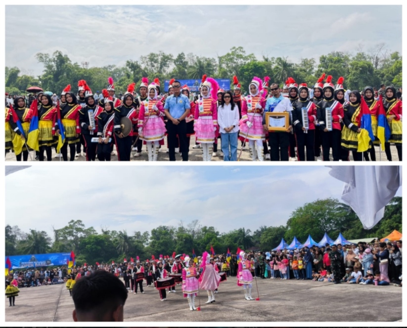 Drum Band Siswa SMAN 4 Pekanbaru Tampil Memukau Pada Acara Open Base Lanud Roesmin Nurjadin