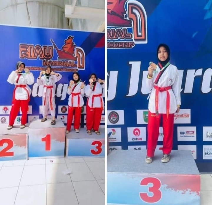 Nazwa Vitri SMPN 11 Pekanbaru Raih Medali Perunggu Kejuaraan Riau National Taekwondo Championship  2025