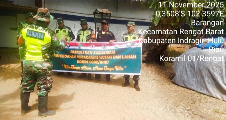 Datangi Pada Titik Rawan Desa Barangan Babinsa Lakukan Patroli Karhutla