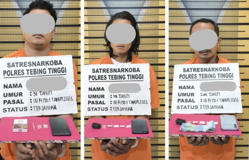 Tiga Pria Ditangkap Sat Resnarkoba Polres Tebing Tinggi, Sita 9,59 Gram Sabu