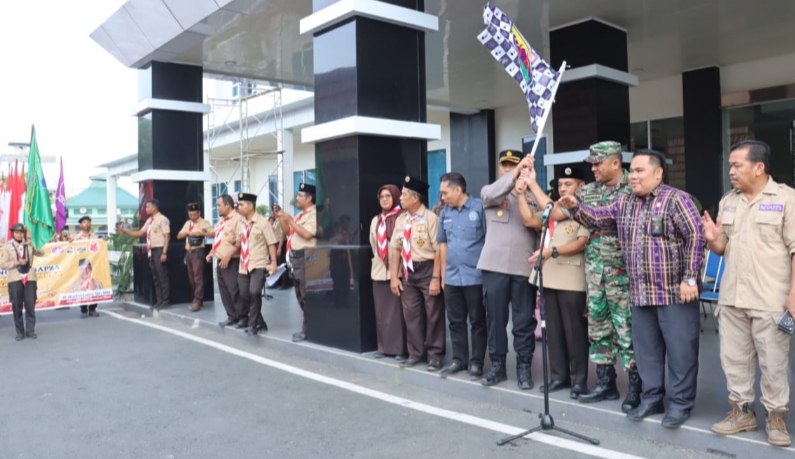 Wakapolres Tebing Tinggi Hadiri Pelepasan Pawai Kirab Panji Tangkal Napza Kwarda Pramuka Sumut