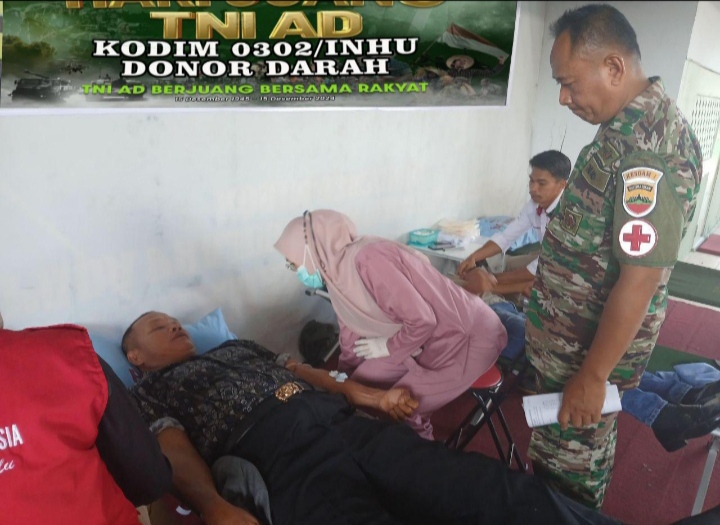 Sambut Hari Juang TNI AD Ke -79 Kodim 0302 /Inhu Gelar Donor Darah Kerja sama Klinik Kartika Pratama Dan PMI