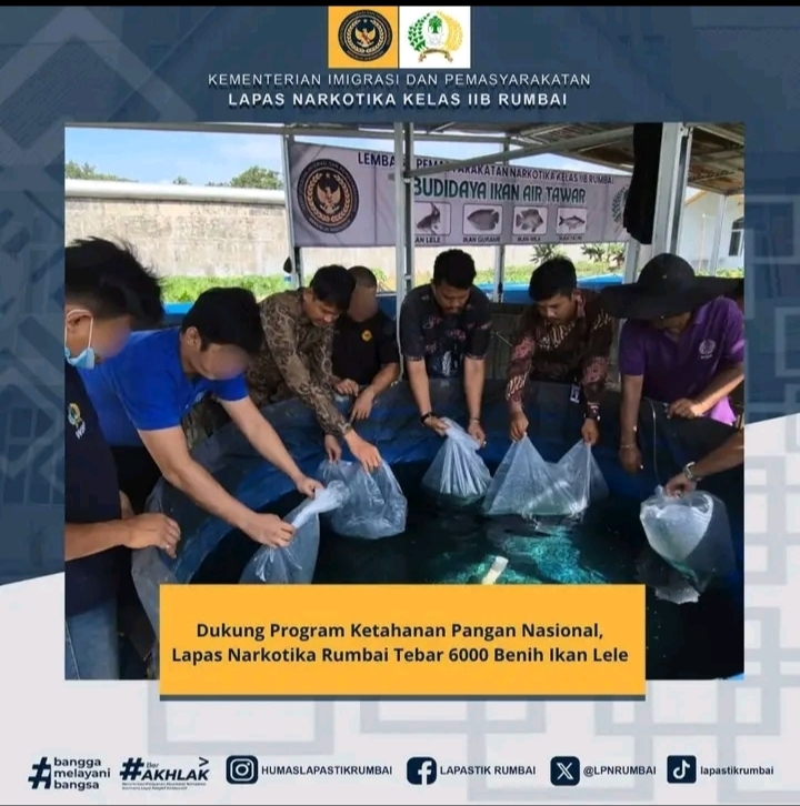 Dukung Program Ketahanan Pangan Nasional, Lapas Narkotika Rumbai Tebar 6000 Benih Ikan Lele