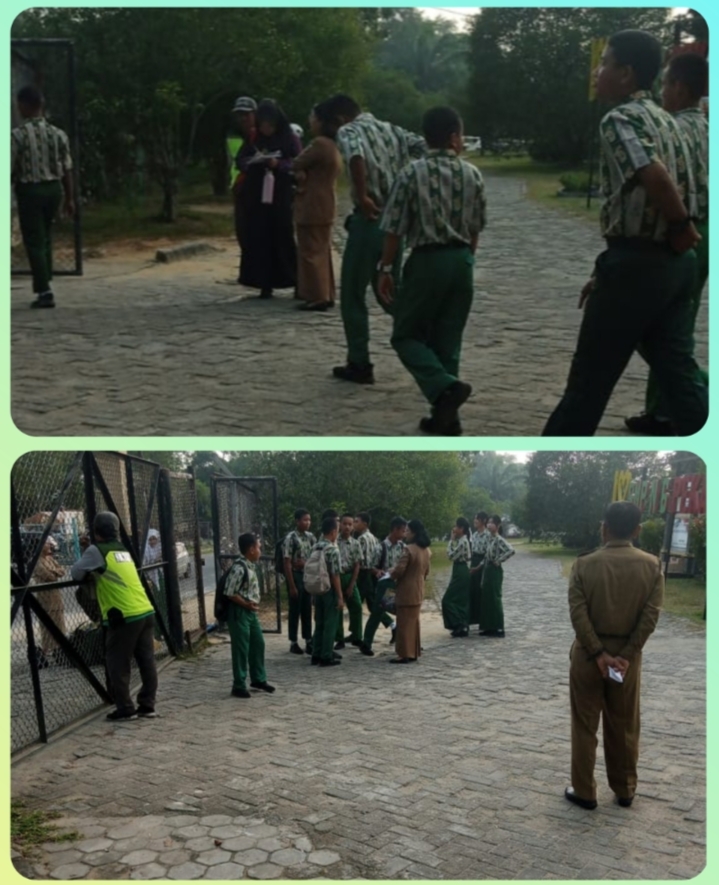 Kedisiplinan Siswa Datang Pagi, SMPN 6 Pekanbaru Terapkan Penyambutan Guru Piket di Gerbang Sekolah