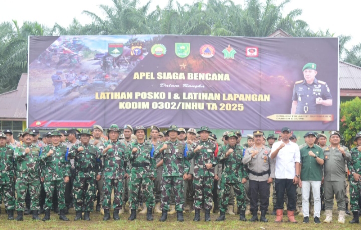 Danrem 031/WB Diwakili Kasi ops Korem 031/WB Langsung Di Dampingi Dandim 0302/Inhu Buka Kegiatan Apel Siaga Bencana