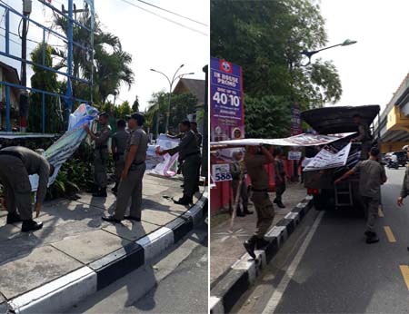 Kadaluarsa, 79 Banner Ilegal di Pekanbaru Dibongkar Satpol PP