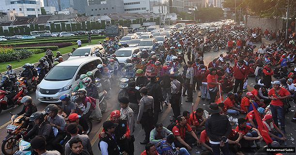 Demo Buruh Bubar, Arus Lalin di Tugu Tani Mulai Normal