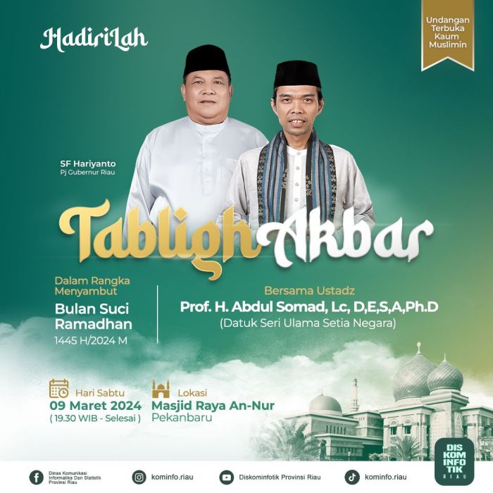 Digelar Pemprov Riau, Ribuan Jemaah Hadiri Tabligh Akbar di Masjid Raya An Nur