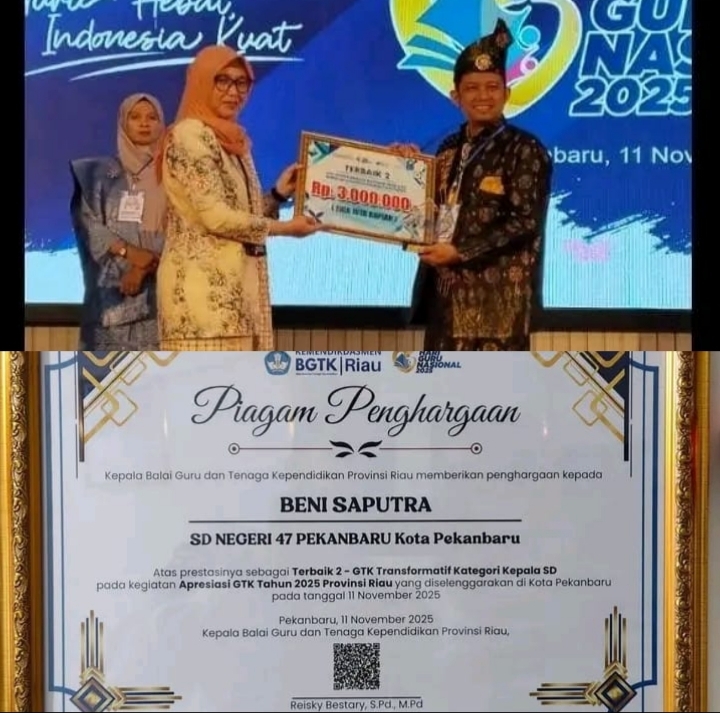 Beni Saputra, M.Pd Kepala SDN 47, Meraih Terbaik 2 GTK Transpormatif Riau 2025