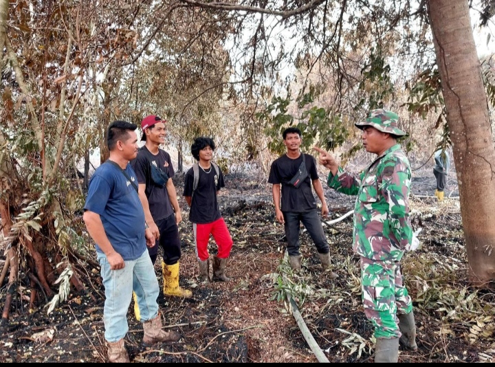 Padamkan Areal Tanah Kebun Masyarakat Yang Terbakar Babinsa Dan Masyarakat Berjimbaku.