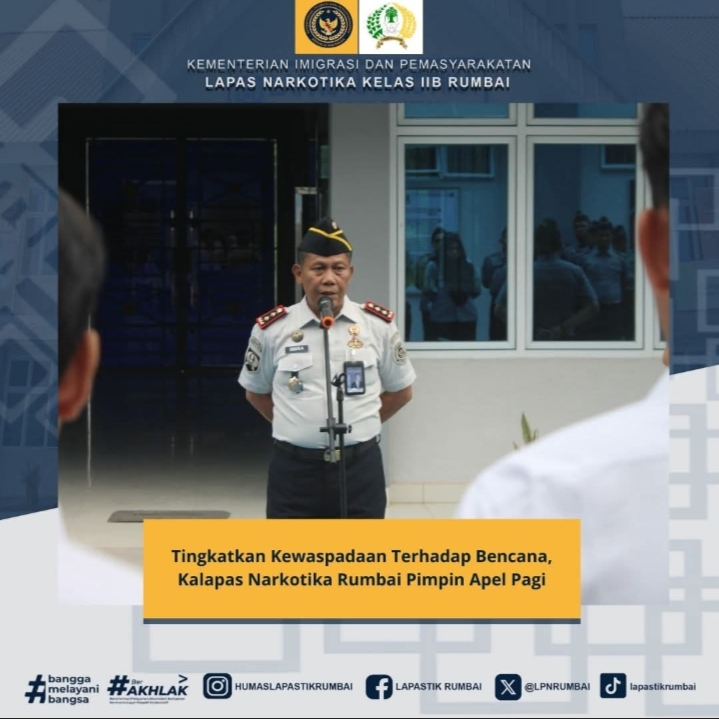 Tingkatkan Kewaspadaan Terhadap Bencana, Kalapas Narkotika Rumbai Pimpin Apel Pagi