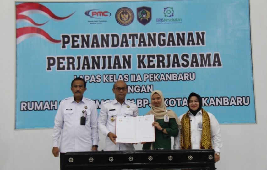 Lapas Kelas IIA Pekanbaru Teken Perjanjian Kerjasama dengan BPJS Kesehatan dan Rumah Sakit PMC
