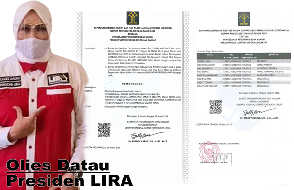 Presiden LIRA Olis Datau : Surat Kemenkumham Tidak Membatalkan Logo LIRA