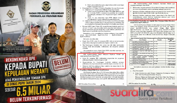 Rekomendasi BPK Kepada Bupati Kepulauan Meranti Atas Pengembalian Temuan BPK di Dinas PUPR Tahun 2024 Sebesar 6.5 Miliar Belum Terkonfirmasi
