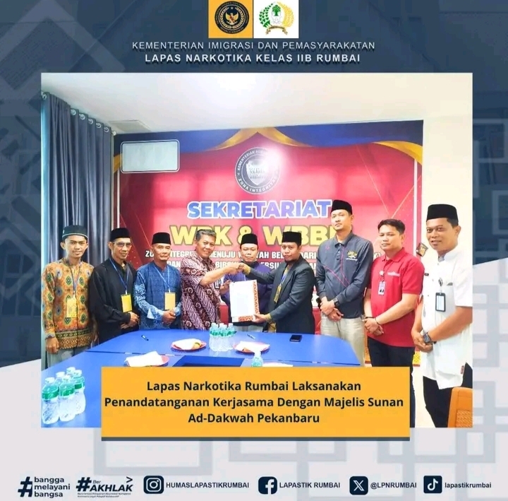 Lapas Narkotika Rumbai Laksanakan Penandatanganan Kerjasama Dengan Majelis Sunan Ad-Dakwah Pekanbaru