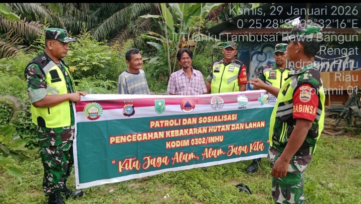Babinsa Desa Rawa Bangun Laksanakan Sosialisasi dan Patroli Karhutla