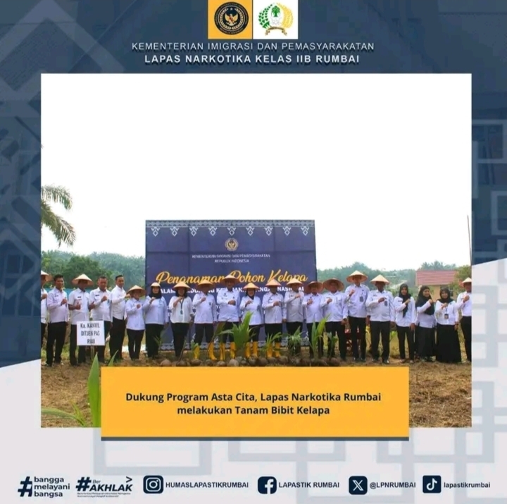 Dukung Program Asta Cita, Lapas Narkotika Rumbai melakukan Tanam Bibit Kelapa