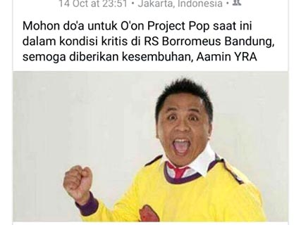 Sempat Koma, Oon 'Project Pop' Dilarikan ke Rumah Sakit