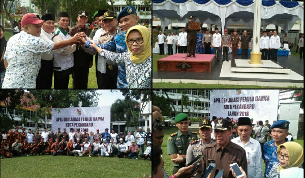 Wakapolresta Pekanbaru Hadiri Apel Deklarasi Pemilu Damai 2019 di Kantor Walikota