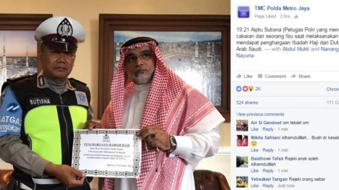 Kedutaan Arab Saudi Hadiahi Aiptu Sutisna Naik Haji Gratis