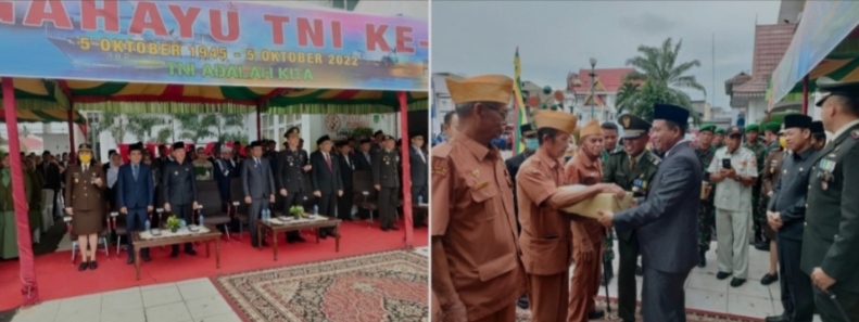 Kapolres Rohil Hadiri Upacara Hari Peringatan HUT TNI ke - 77 Tahun 2022 dan Ucapkan Selamat