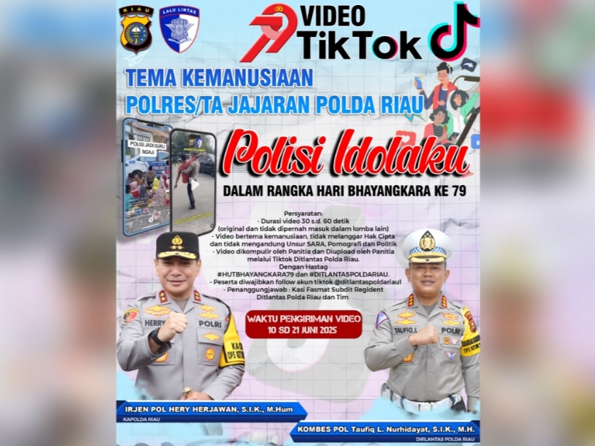 Sambut Hari Bhayangkara ke-79, Ditlantas Polda Riau Gelar Lomba Video TikTok Bertema Kemanusiaan