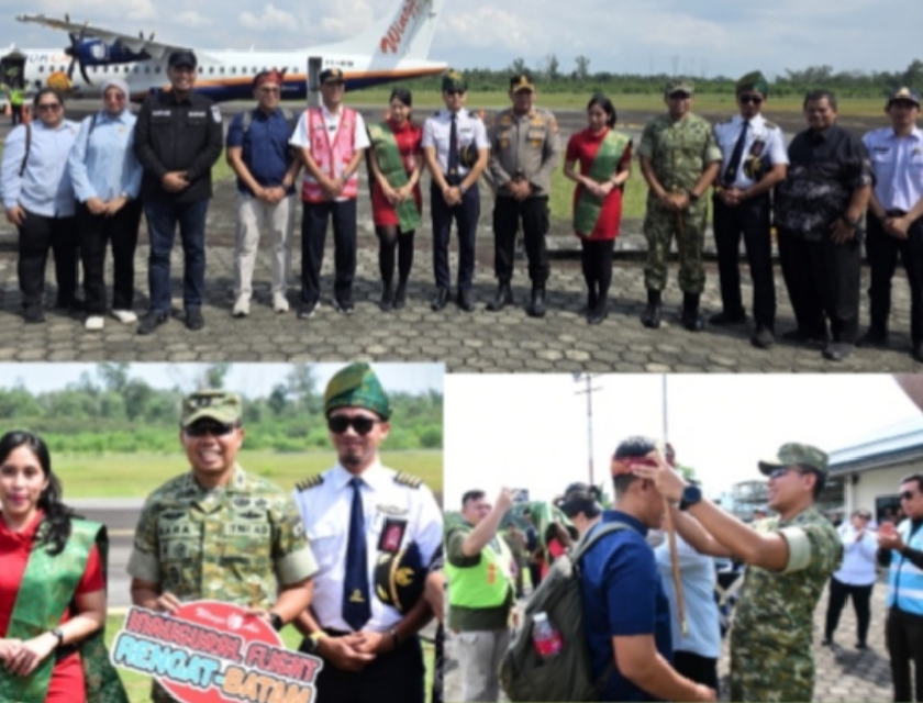 Dandim 0302/Inhu Hadiri Penyambutan dan Penerbangan Perdana Wings Air di Bandara Japura