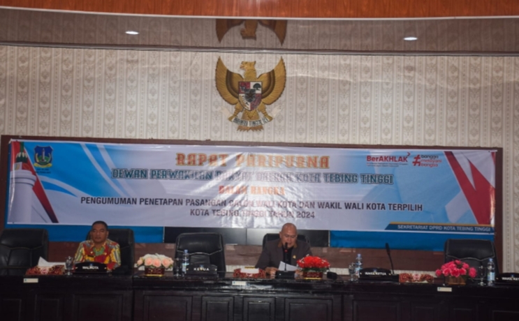 Plt Sekdako Hadiri Rapat Paripurna DPRD Penetapan Paslon Wako dan Wawako Tebingtinggi Terpilih