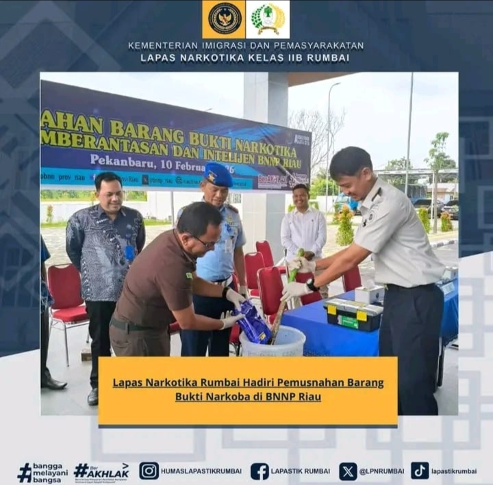 Lapas Narkotika Rumbai Hadiri Pemusnahan Barang Bukti Narkoba di BNNP Riau
