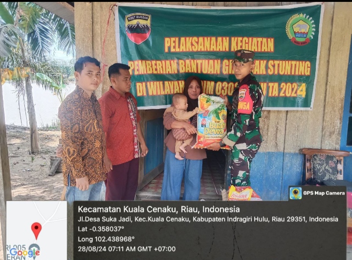 Tanggap Dan Peduli Anak Stunting, Babinsa Koramil 01/Rengat Bantu Sembako Dan Tambahan Gizi