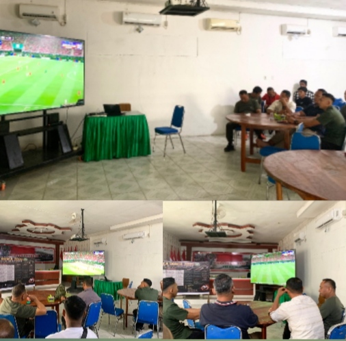 Kodim 0302/Inhu Gelar Nobar Sepak Bola Untuk Wujudkan Dan Memperkuat Kemanunggalan TNI Dan Rakyatnya