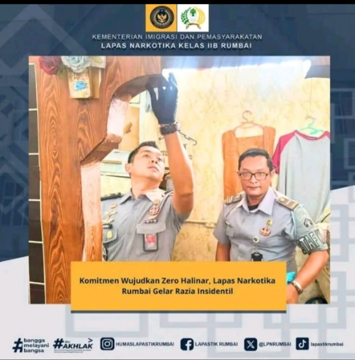 Komitmen Wujudkan Zero Halinar Lapas Narkotika Rumbai Gelar Razia Insidentil