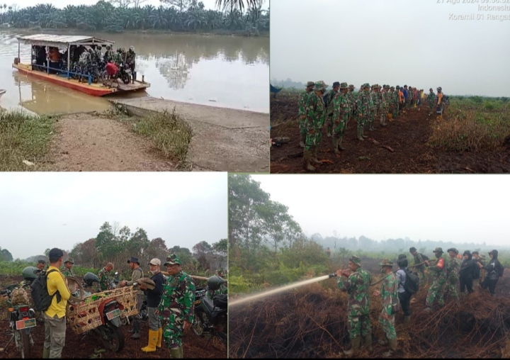 Sudah Hari Ke.4 Personil Kodim 0302/Inhu Lakukan Pemadaman Di Desa Pulau Gelang.