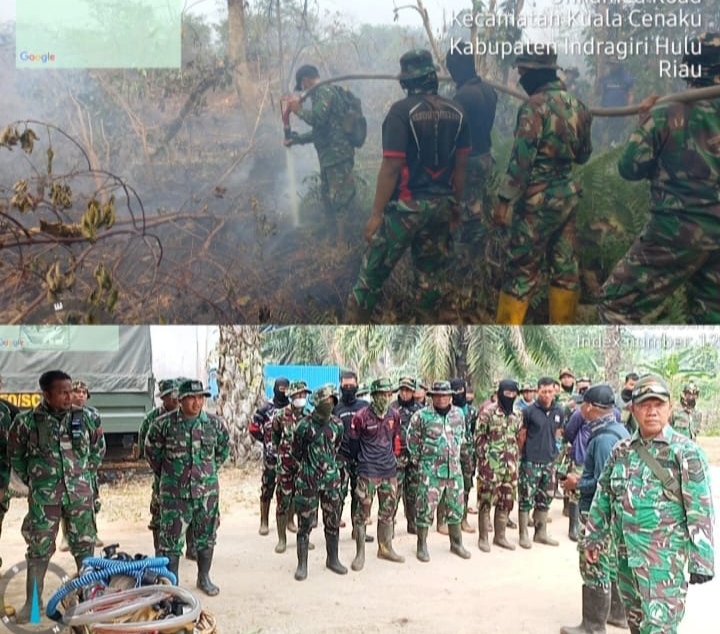 Babinsa Koramil 01/Rengat Sigap Padamkan Karhutla di Desa Pulau Jum'at