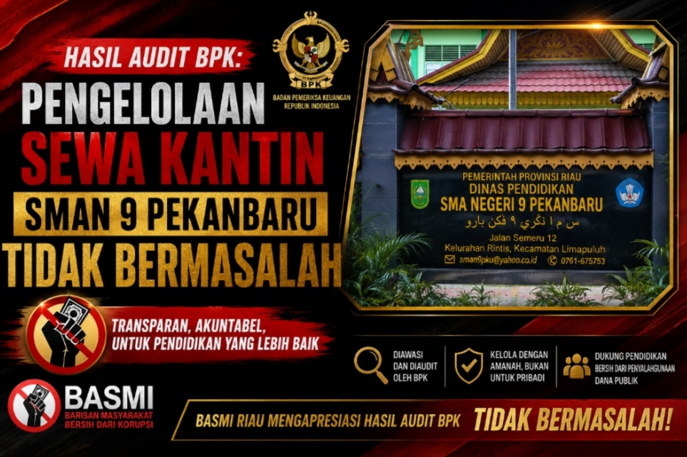 Audit BPK Tak Temukan Masalah, Polemik Sewa Kantin SMAN 9 Pekanbaru Terbantahkan