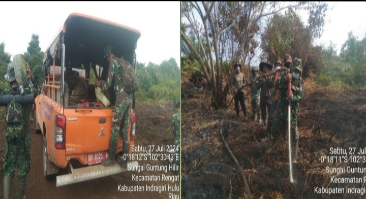 Lakukan Pemadaman Dan Pendinginan Dilokasi Karhutla Danramil 01/Rengat Kapten Inf HB Sitepu Langsung Memimpinya.