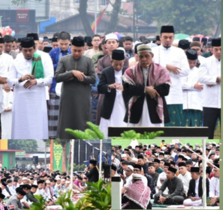 Dandim 0302/Inhu Bersama Forkopimda Inhu Dan Masyarakat Lakukan Sholat Idul Fitri 1447 Secara Bersama Di RTH Rengat