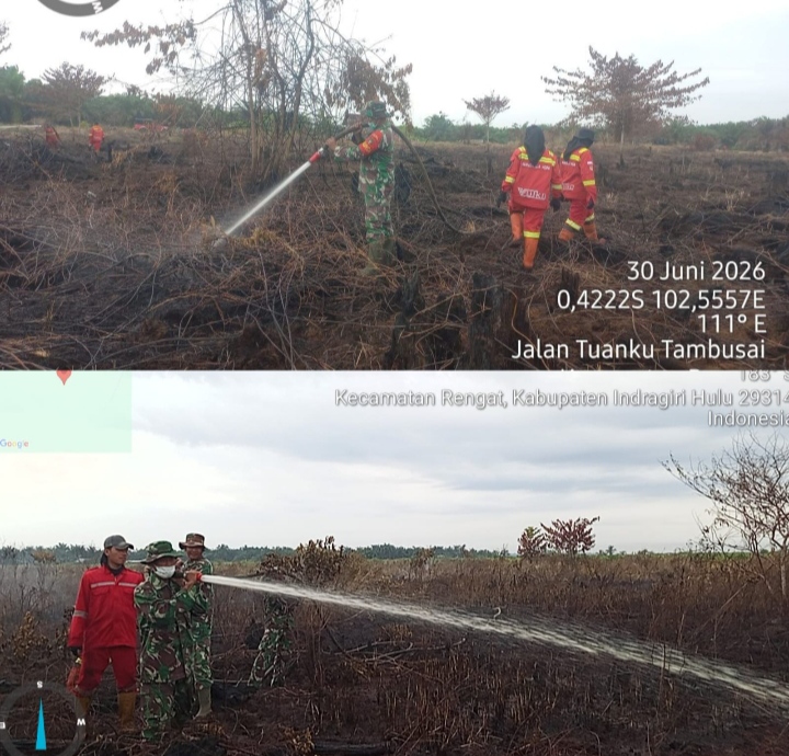Padamkan Karhutla Didesa Sungai Raya Babinsa Koramil 01/Rengat Dan Tim Gabungan Saling Kerjasama